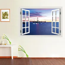 Стиль поддельные окна Творческий порт закат настенные наклейки с пейзажами спальня гостиная диван съемные обои Aw3020A