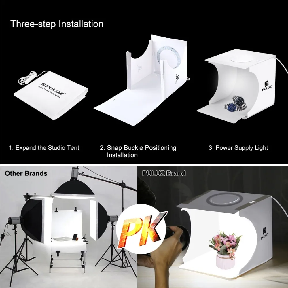 PULUZ Mini LED Ring Light box Lightbox Photo Studio Box Photography Light Studio Shooting Tent Box Kit& 6 Color Backdrops