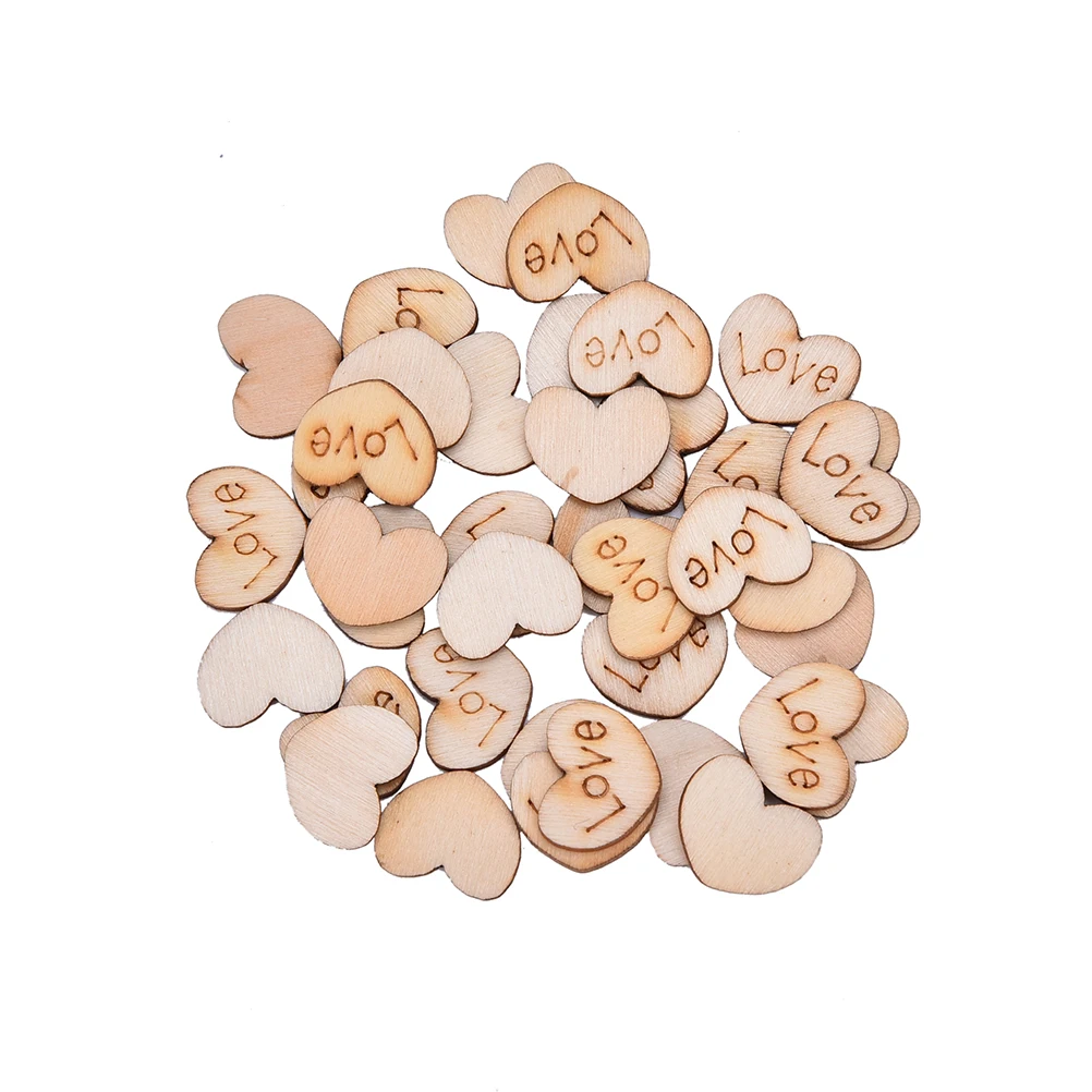 Newly 100Pcs Plaques Art Craft Embellishment Wedding Decoration Supplies DIY Wooden Love Heart Shape For Weddings