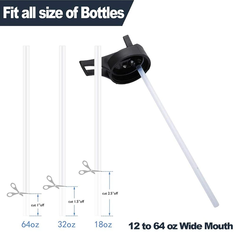 Flat Tube Straw Cap for Hydro Flask Straw Cap Wide Mouth Straw Cap for 12-64 Oz Kettle with 4 Straws and 2 Straw Cleaners