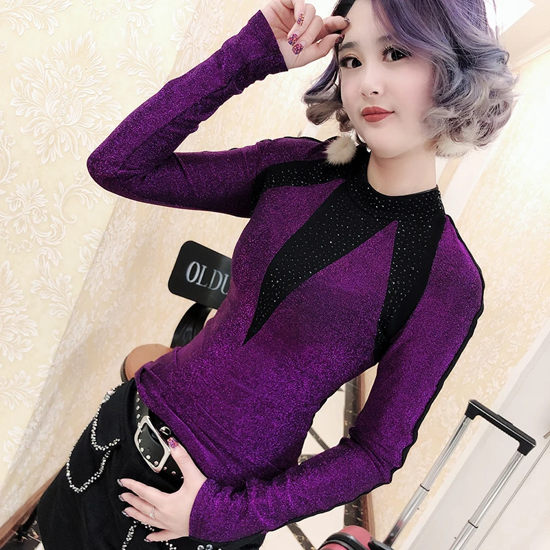Корейская мода Лоскутная Сексуальная футболка в алмазах Stand Twinkle 2019 новый