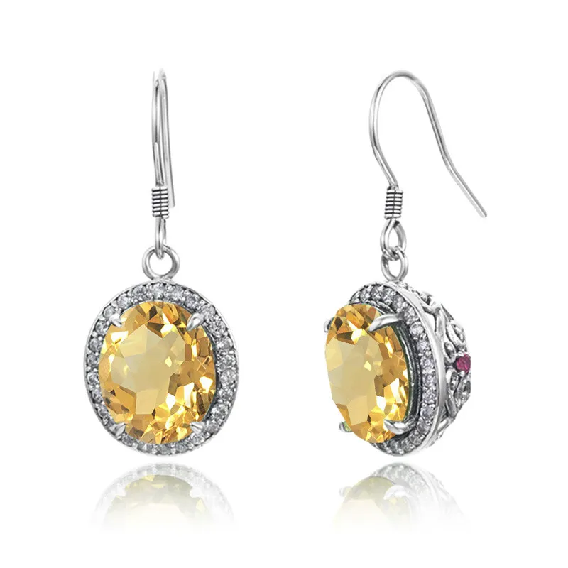 Женские серьги из серебра 925 пробы с желтыми кристаллами|Серьги-подвески| |