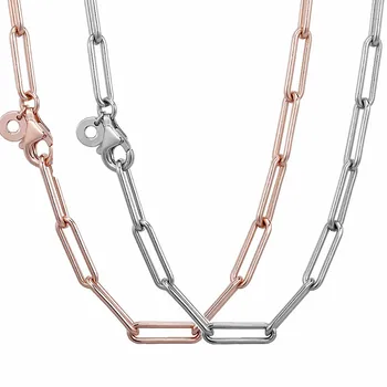 

New 925 Sterling Silver Necklace Rose Gold Me Link Snake Chain Pattern Necklace For Women Bead Charm Diy Europe Jewelry