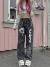 

HEYounGIRL Letter Print Gothic Women Baggy Jeans Harajuku Fashion Streetwear Casual Hight Waist Wide Leg Pants Dark Lady Trouser