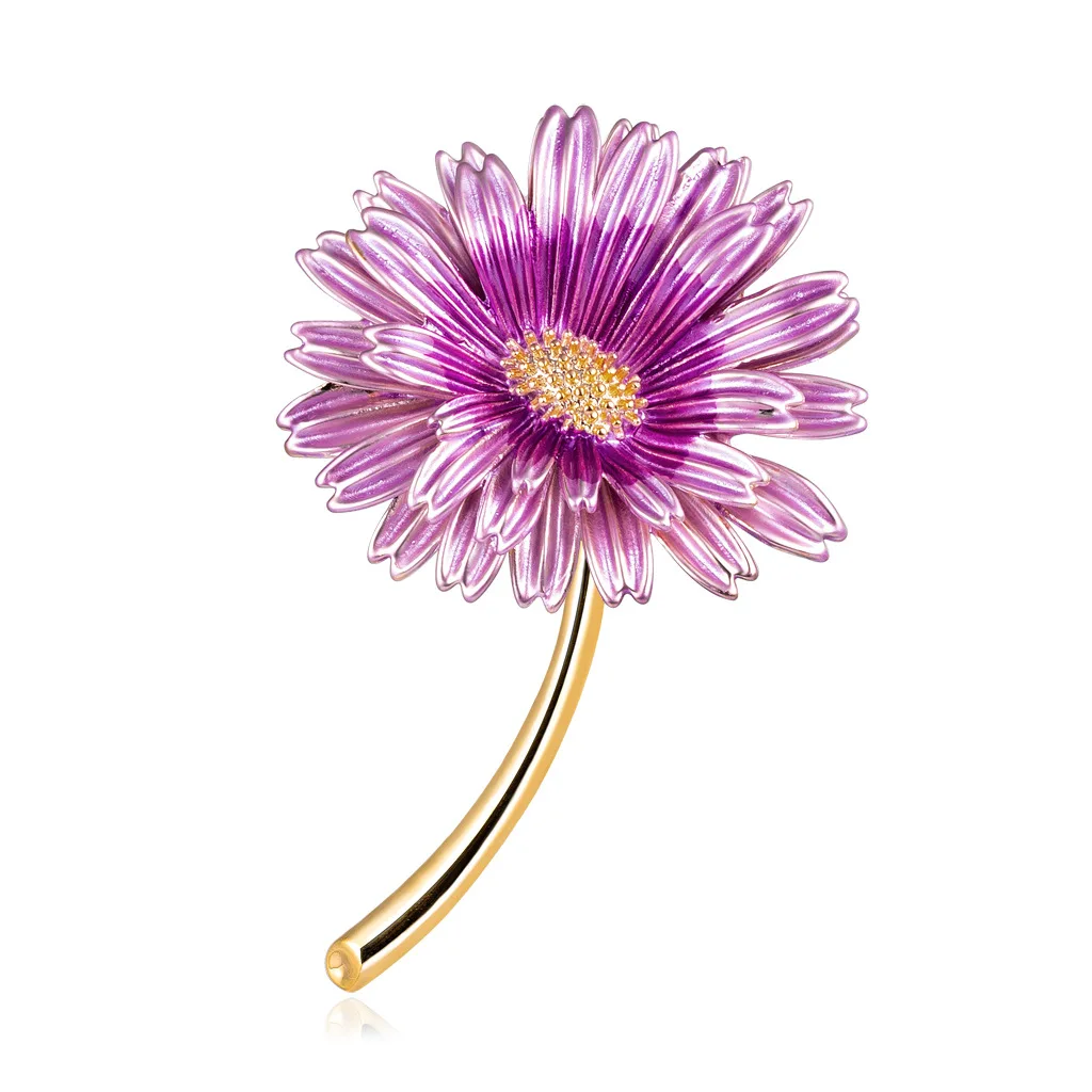 Эмаль Розовая маргаритка трендовая брошь цветок булавка для женщин и мамы подарок простые аксессуары Новинка - Окраска металла: Purple 3.3x5.3 cm