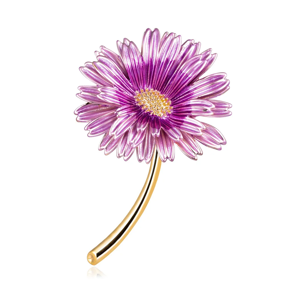 Purple 3.3x5.3 cm Эмаль Розовая маргаритка трендовая брошь цветок булавка для женщин и мамы подарок простые аксессуары Новинка - Окраска металла: Purple 3.3x5.3 cm
