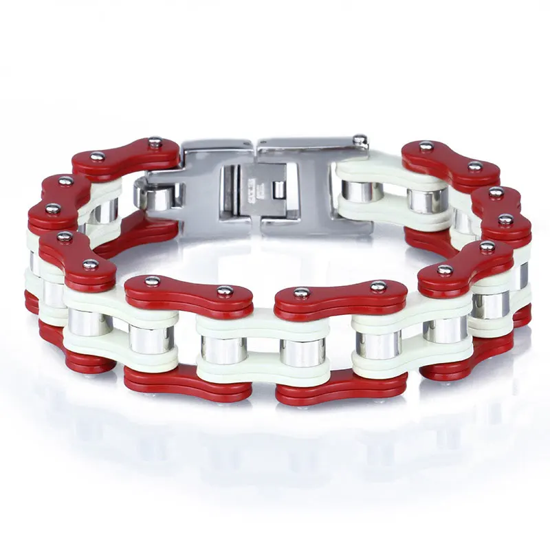 

Fashion Men's Chain Bracelets Bangles White Biker Bicycle Motorcycle Chain Link Bracelets for Men Stainless Steel Punk Jewelry