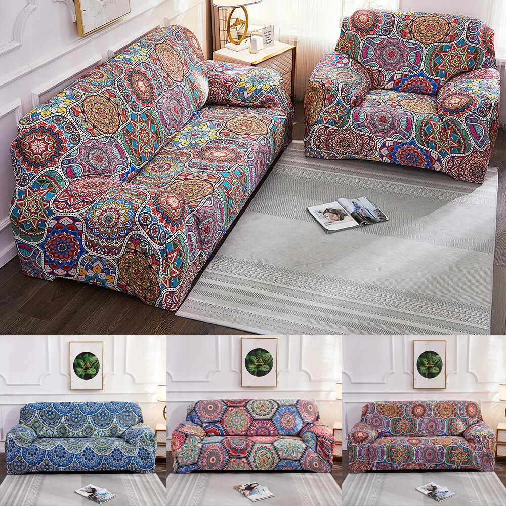 1/2/3/4 Seater Morocco All-inclusive Sofa Cover Slipcover Polyester Spandex Stretch Printed Bohemian Polyester Furniture Cover