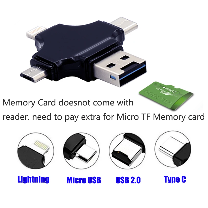 Для Iphone Micro USB 4 в 1 OTG телефон USB флэш-накопитель Micro памяти sd кард-ридер