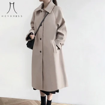 

Heydress 2019 New autumn winter Casual Loose Women Woolen Coats Female Single-breasted Turn-down Collar Long Outerwear
