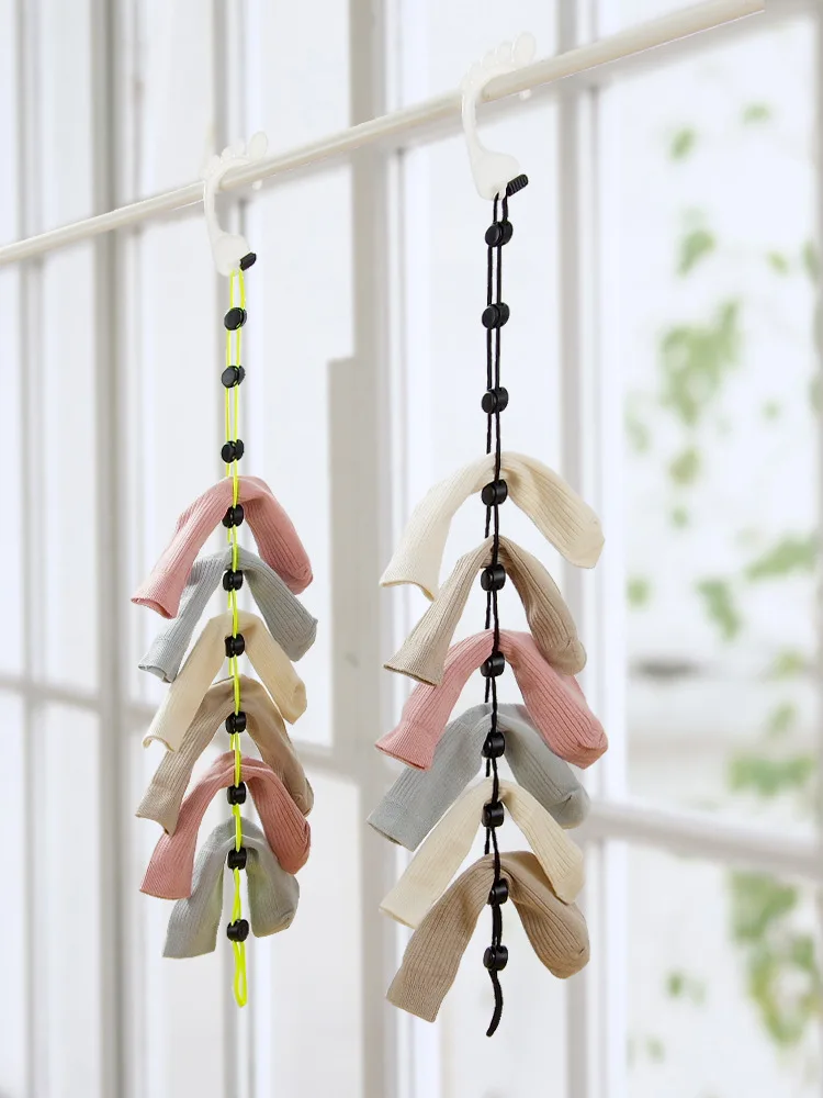 

Socks Storage Organizer Sock Adjustable Non-slip Hanging Rope Hook Clips Sock Cleaning Aid Tool Socks Drying Hanger Clothesline