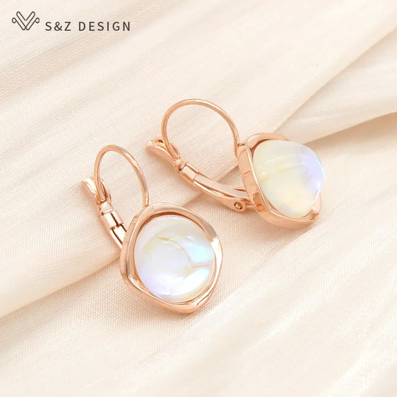 S&Z DESIGN New Fashion Luxury Round Crystal Dangle Earrings For Women Girl Wedding Elegant 585 Rose Gold Color Jewelry