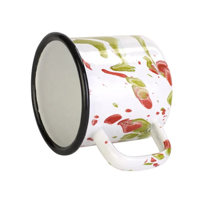 8oz white milk mug with hollow handle custom logo printed enamel cup