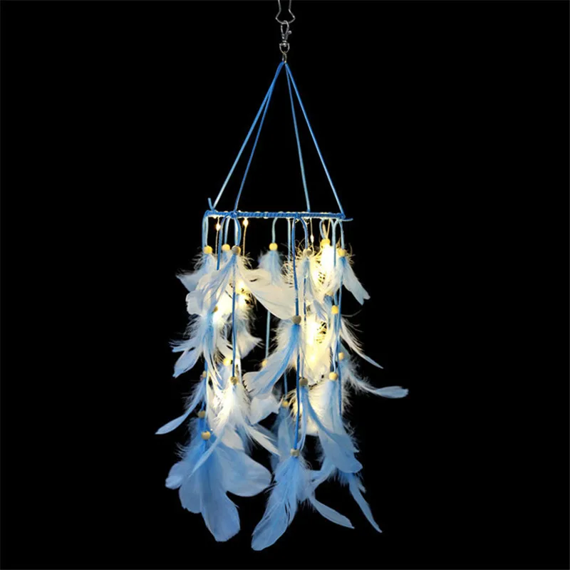 

Handmade Dream Catcher LED Night Light Bedroon Decoration Feather Wall Hanging Decor Feathers Catch Feather Girls Gifts Wedding