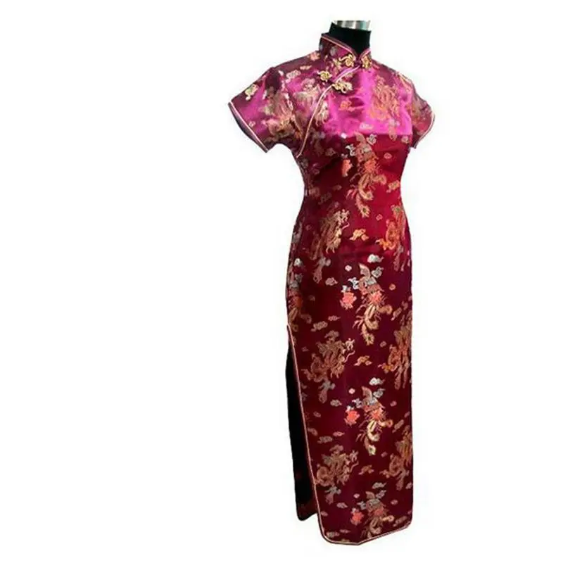 Qipao длинные платья с коротким рукавом сексуальное платье Черный Дракон и Феникс китайское традиционное платье женское атласное Чонсам Qipao большой размер