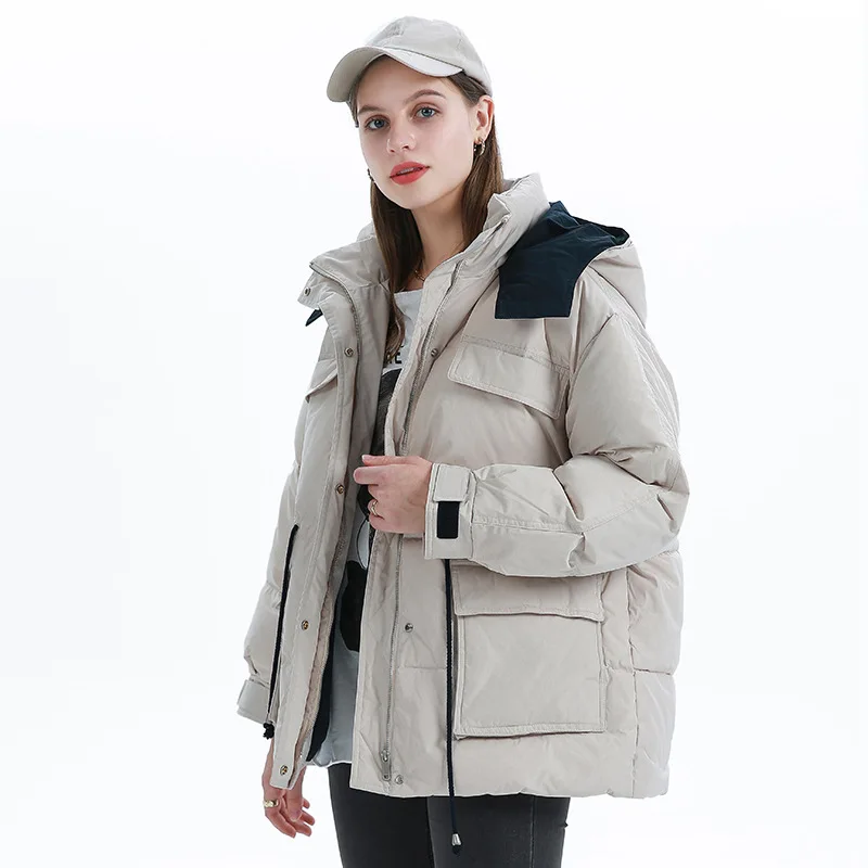 Women's Down jacket 2021 new hooded waist Korean version of loose large couples winter white 90% duck down cool outdoor coat