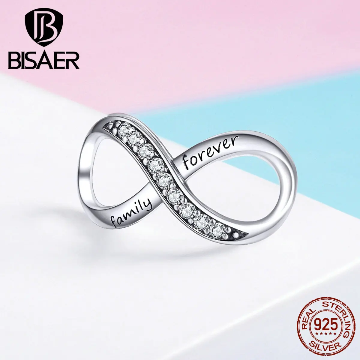 BISAER, подарок на день Святого Валентина, 925 пробы, серебро, бесконечность, любовь, амулеты, бесконечные бусины, подходят для браслетов, циркония, изготовление ювелирных изделий ECC1146