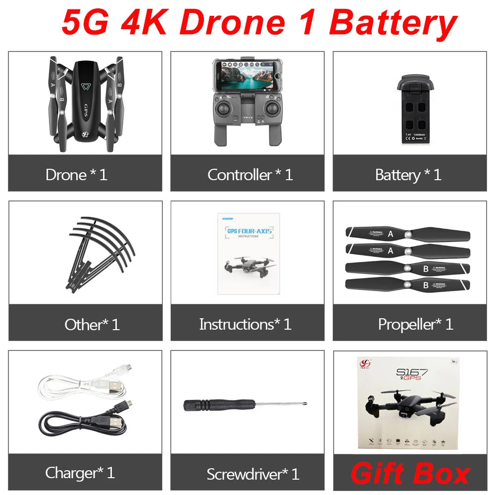 S167 gps Дрон с камерой 4K 5G wifi складной FPV Дрон точка пути Летающий жесты Фото Видео RC Квадрокоптер вертолет мини Дрон - Цвет: 5G 1B Original Box