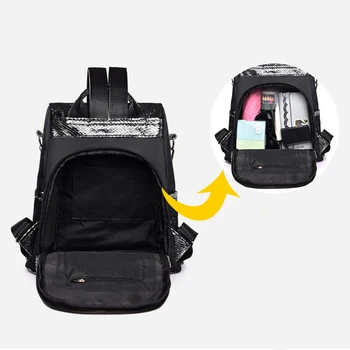 

Unisex Korean Style Girls Casual Shining Portable Sequins Shoulder Party Backpack Teenager Schoolbag Travel Large Capacity