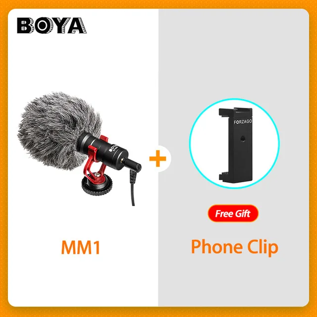 BOYA BY-MM1 DSLR Video mi crophone mi c Vlogging recording mi crofone для камер Canon Moza mi ni mi Zhiyun smooth 4 mi krofon - Цвет: MM1 add clip