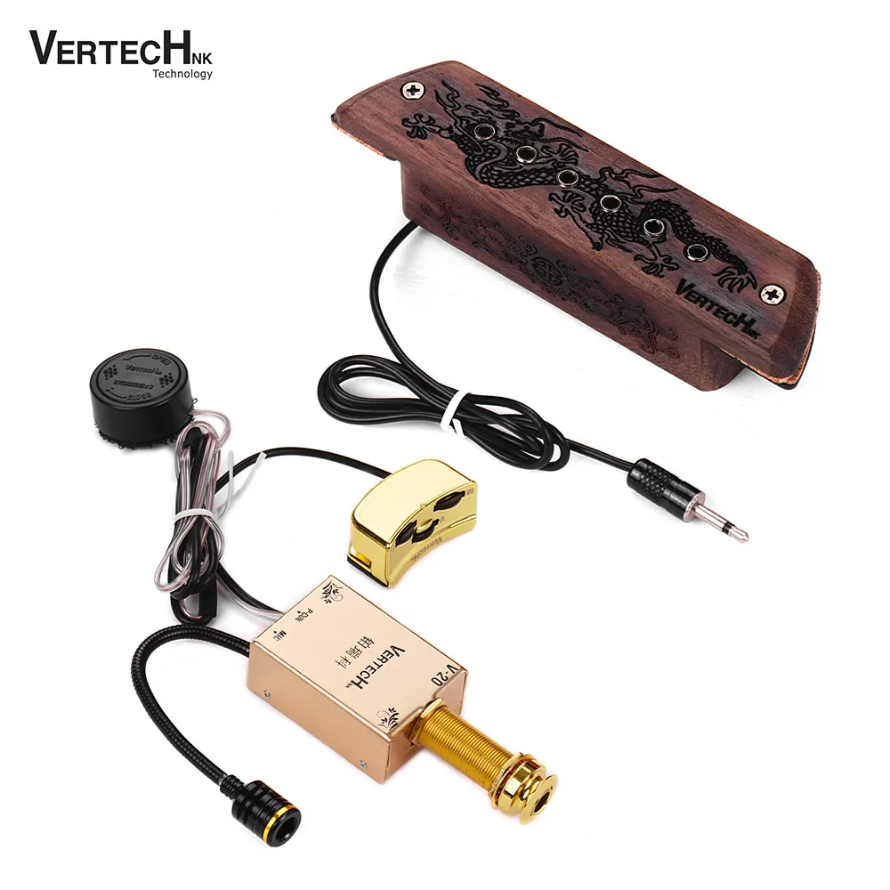

VERTECHnk V-20 Wooden Active Guitar Soundhole Pickup with 6.35mm Endpin Jack Volume Controls for Acoustic Folk Guitars