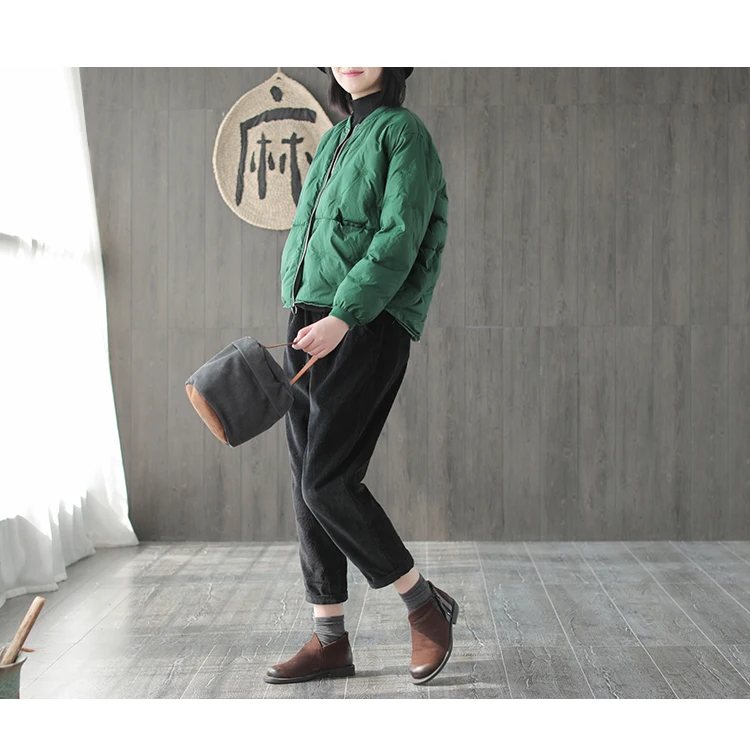 Qi Juan Draw Korean-style Literature And Art Loose-Fit Stand Collar Solid Color Short down Jacket Coat Women's 90 Cloth down Jac