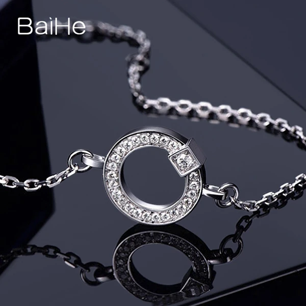 BAIHE Solid 18K розовое золото SI/H Круглый всего 0.19ct натуральные бриллианты Женская цепочка помолвка модные ювелирные изделия Подарочный браслет