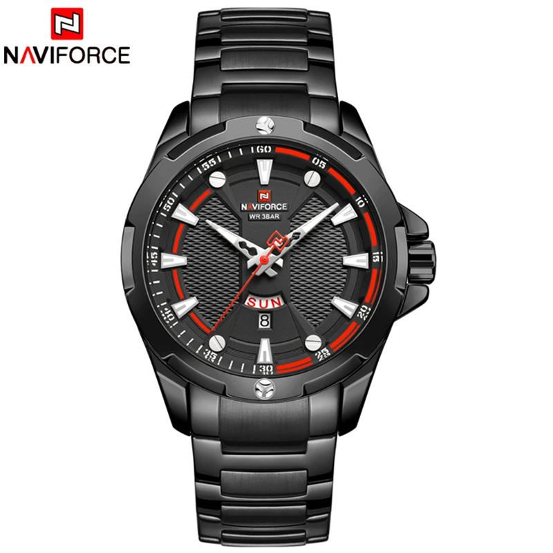 Black NAVIFORCE брендовые роскошные мужские спортивные черные часы из нержавеющей стали Мужские кварцевые часы мужские водонепроницаемые наручные часы Relogio Masculino - Цвет: Black