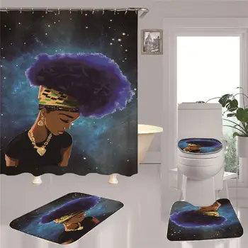 

Shower Curtain Bathroom Decor 4pcs Non Slip Toilet Polyester Cover Mat Set Bathroom Shower Curtain Washable CP15