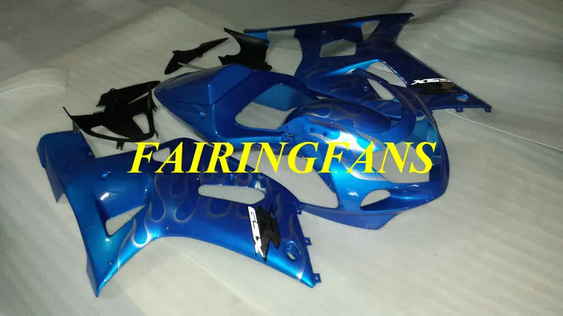 Изготовленный На Заказ обтекатель комплект для GSXR600 750 K1 01 02 03 GSXR 600 GSXR750 2001 2002 2003 серебро пламя синий Обтекатели Кузов+ подарки SH19