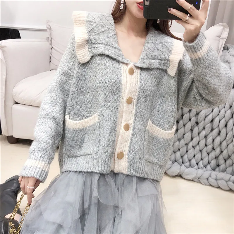 Harajuku Kawaii свитера женские осень зима милый студенческий Kinnted кардиган свободный оверсайз вязаное пальто милый Свитер оверсайз