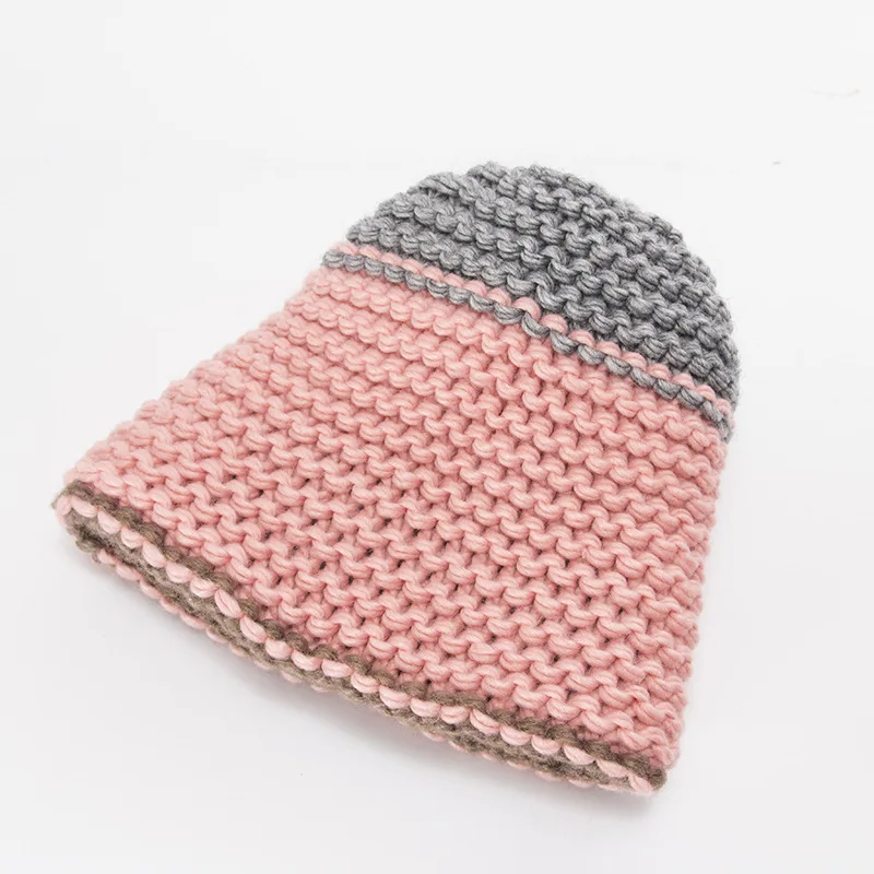 Женские вязаные шапочки Skullies, хлопковые шапки с помпоном из искусственного кроличьего меха, зимние шапки, повседневные осенние вязаные шапочки для девочек, шапка