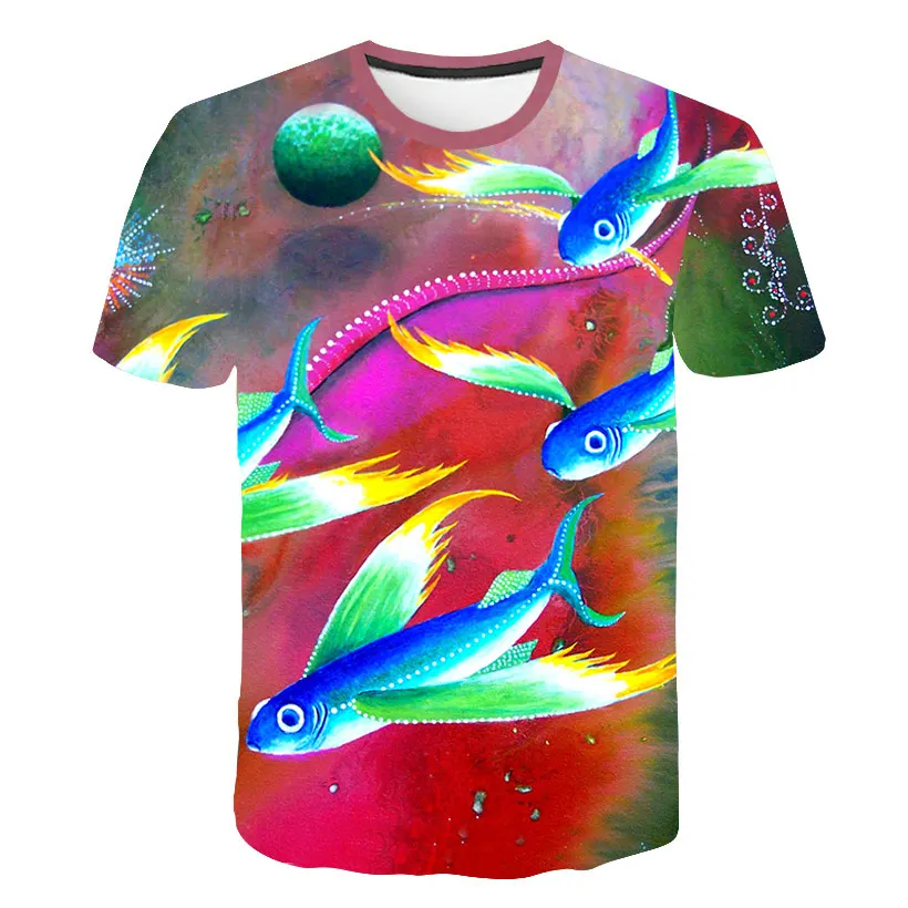 Футболка с 3D рисунком для мальчиков и девочек футболка с водным принтом «космическая галактика, морская Рыбка, Кит» Мужская футболка с длинными рукавами г. Летняя Брендовая детская одежда - Цвет: picture color