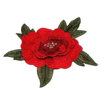 

Red Flower Iron On Patch Stickers On Patch Rose Embroidered Sewing Fabric Applique Supplies