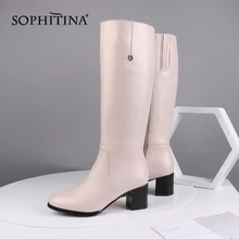 SOPHITINA/однотонные ботинки с круглым носком; удобная обувь из высококачественной натуральной кожи на квадратном каблуке; новые модные женские ботинки; SC493