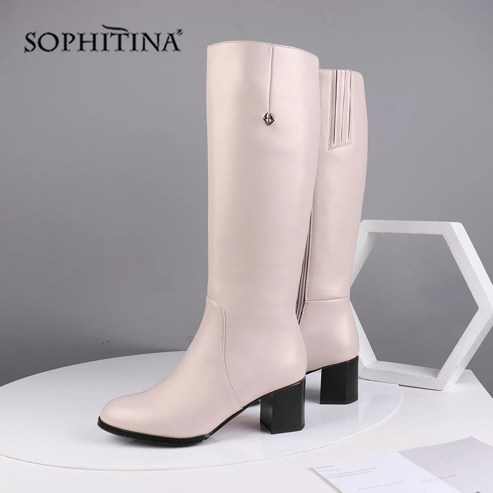 

SOPHITINA Solid Round Toe Boots High Quality Genuine Leather Comfortable Square Heel Shoes Fashion New Women's Boots SC493