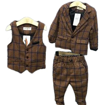 

Boys Plaid Gentleman Suit Jacket Vest 3-Piece Set Wedding Party Boy Suit Children's Clothing Set Boutique Clothing