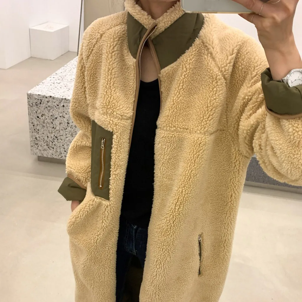 Chaquetas mujer зимнее женское пальто из овечьей шерсти с бархатным воротником, куртка на молнии и цветной Длинный плащ abrigos mujer casacos