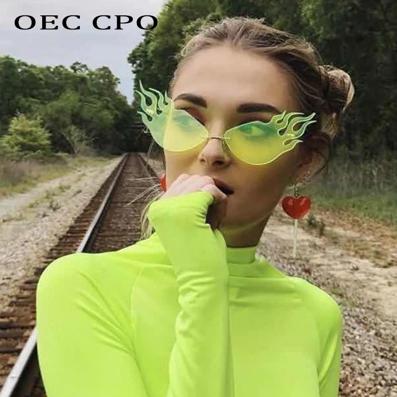 Модные треугольные очки кошачий глаз, модели пламени, солнцезащитные очки для женщин, крутые солнцезащитные очки для мужчин, уличные вогнутые очки для стрельбы, очки