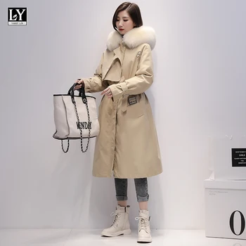 

LY VAREY LIN Winter Long Parkas Women 90% White Duck Down Jackets Real Large Fox Fur Hooded Warm Coat Snow Outwear