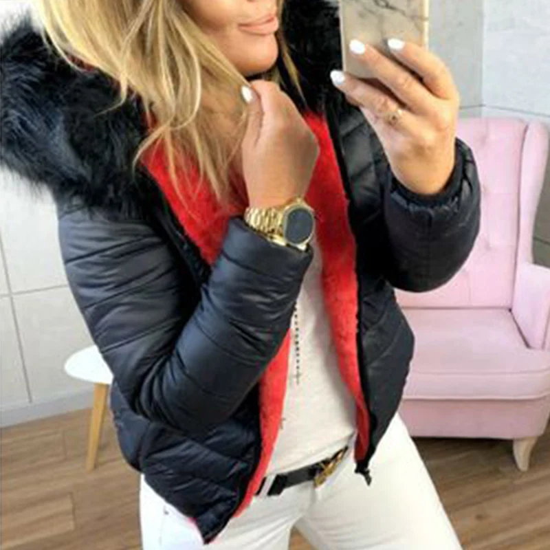 Winter Jacket Women Faux Fur Collar Coat Parka Lady Warm Hairy Soft Hood Fur Decor Jackets Female Abrigos Mujer Invierno