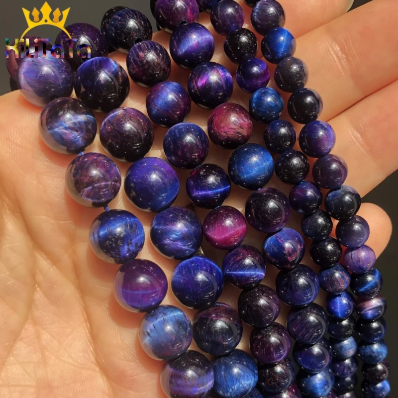 

Purple Bicolor Tiger Eye Stone Natural Round Loose Spacer Beads For Jewelry Making DIY Bracelet Charm Accessories 15'' 6 8 10mm