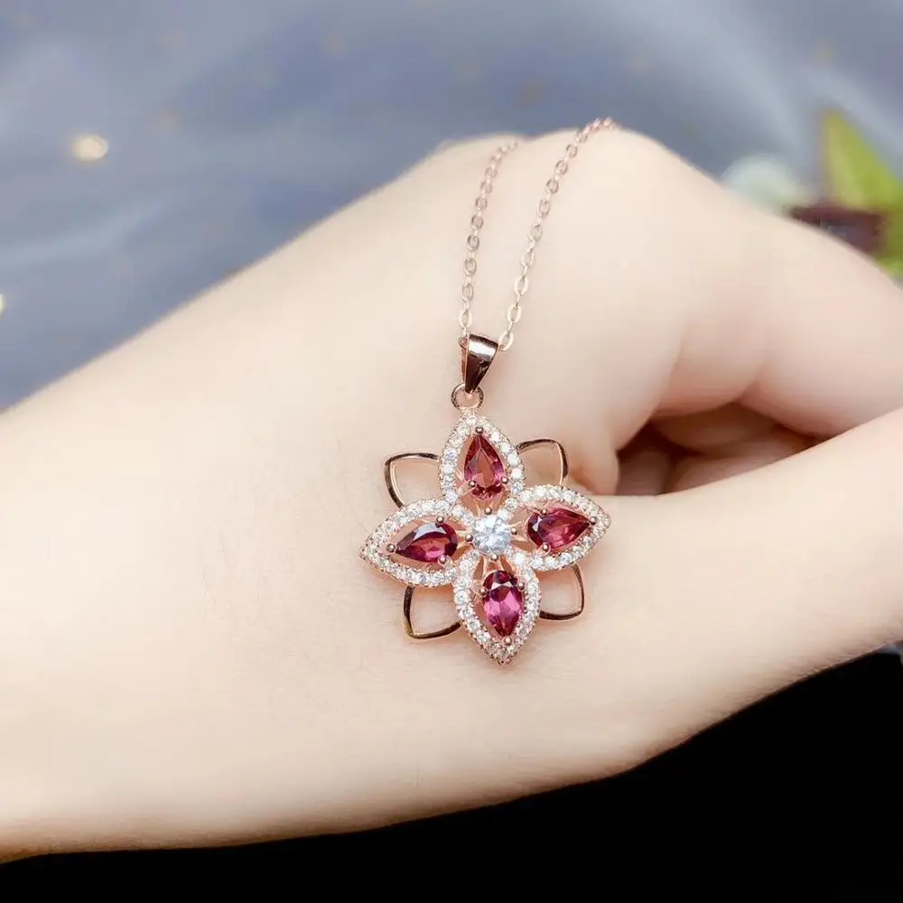 

girl necklace exquisite atural garnet pendant for necklace 925 sterling silver necklace natural gem good shape christmas gift