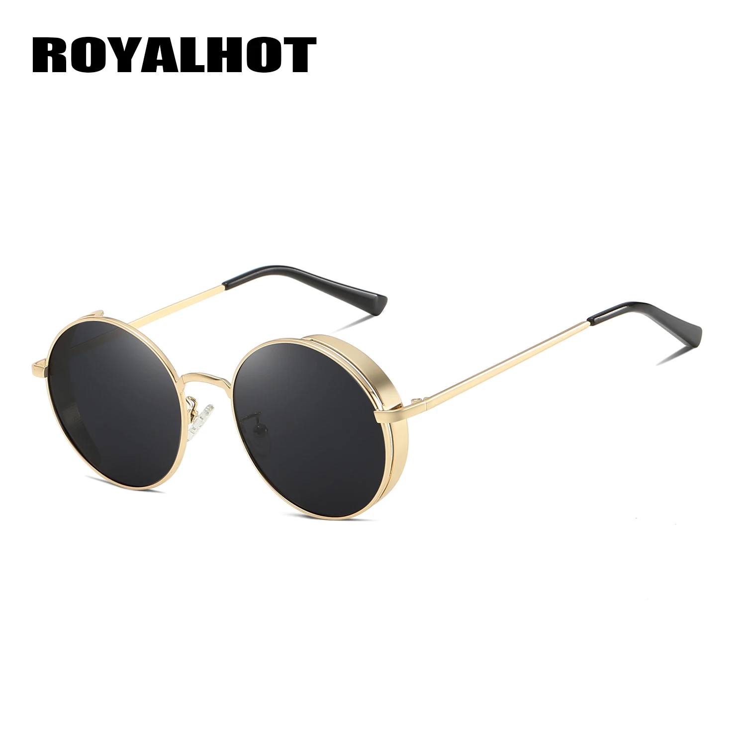 RoyalHot, мужские, Wo, поляризационные, сплав, круглая оправа, стимпанк, солнцезащитные очки, для вождения, солнцезащитные очки, оттенки, Oculos masculino, мужские, 900118 - Цвет линз: Gold