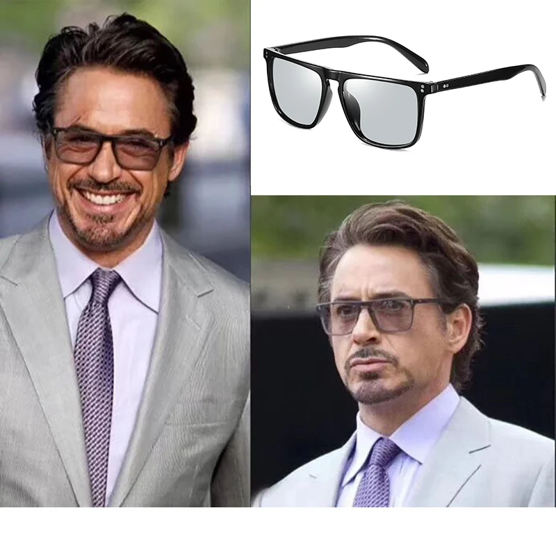 Brand Designer Rivet Square Photochromic Polarized Sunglasses Tony Stark Men Unisex Retro Sun Glasses Women gafas de sol hombre