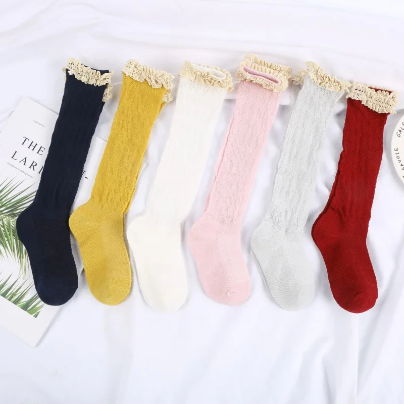 

6 Colors Summer Super Thin Candy Colored Little Girls Long Socks Baby Infant Mesh Lace Lovely Solid Color Knee High Sockings