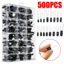 500pcs 24 Value Electrolytic Capacitor 0.1UF-1000UF 16V-50V Assortment Kit for DIY Making Circuit Electronic Tools with Box