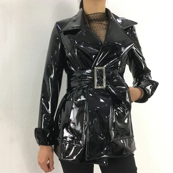 

2020 Black Glossy patent faux leather jackets pu leather jacket female street stylewas biker jacket slim PU leather jacket PY84