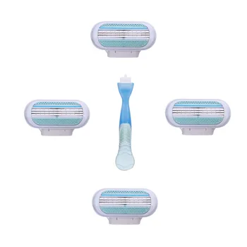 

1 handle + 4pcs Razor Blade Shaving Blades Female Sharpener 3 Layer Woman Razor Blades Head Suitable for Venuse Face care