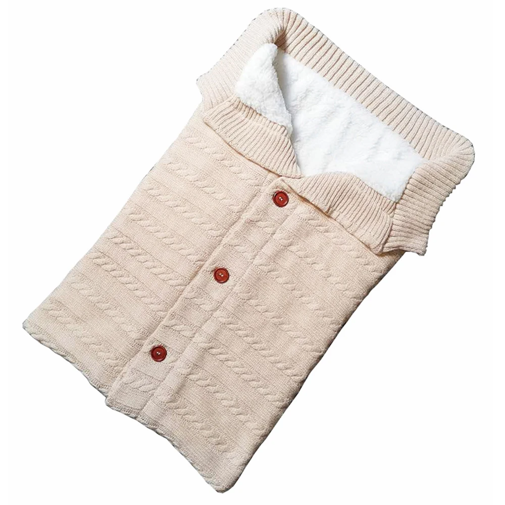 Детский спальный мешок, конверт, Зимние Детские спальные мешки, муфта для ног, коляска, вязаный спальный мешок для новорожденных, пеленка, вязанная шерсть Slaapzak - Цвет: Style3 Beige